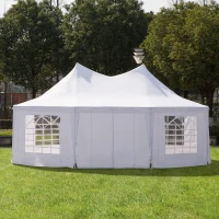 Outsunny Party Tent 22.3ft Octagonal Wedding Event Outdoor Shelter with 8 Removable Walls White(m-4)