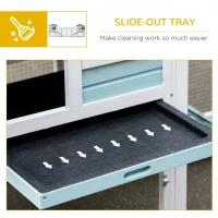 PawHut 102" 2 in 1 Wooden Rabbit Hutch Double Main House Pet Playpen Large Bunny House Enclosure for Indoor Outdoor with Run Box, Slide-out Tray, Ramp, for Rabbits and Small Animals, Blue(m-5)