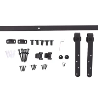 HOMCOM Antique Cabinet Sliding Barn 6FT Wood Door Hardware Kit Closet Hanger Set Coffee(m-3)