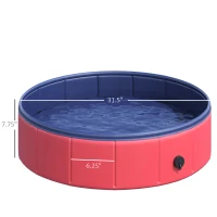 PawHut Pet Pool Bathing Tub φ31.5”  Folding Dog Swimming Pool Puppy Pet Supplies Red(m-3)