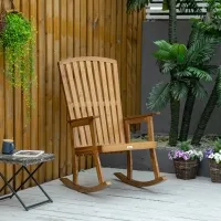 Outsunny Wooden Rocking Chair, Traditional Porch Rocker, Fade-Resistant Patio Rocker Chair for Outdoor Indoor Use, Natural(m-1)