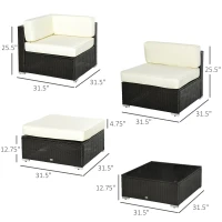 Outsunny Rattan Sofa 6pcs Deluxe Outdoor Wicker Sectional Garden Patio Furniture Set All-weather Steel Frame(m-3)