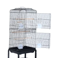 PawHut Budgie Cage 63" Rolling Bird Cage Macaw Cockatoo House Parrot Play Top Finch Pet Supply with Wheels Black(m-8)