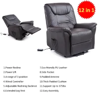[Pick Up] HOMCOM Leathered Electric Lift Chair Elder People w/ Remote Brown(m-5)