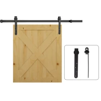 HOMCOM Antique Cabinet Sliding Barn 6FT Wood Door Hardware Kit Closet Hanger Set Coffee(m-1)