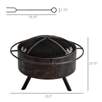 Outsunny 30" Outdoor Fire Pit with Screen Cover, Portable Wood Burning Firebowl Basin with Poker for Patio, Backyard, Black(m-3)