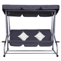 [Pick UP] Outsunny Heavy-duty Metal 3 Seater Covered Outdoor Swing Chair Garden Hammock and Bed with Frame, Canopy and 2 Pillows (Grey)(m-5)