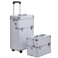 Soozier 2in1 Professional Makeup Train Case w/ Handle and Wheels - Silver(m-4)
