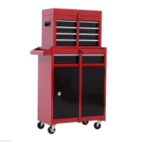 [Pick Up] HOMCOM 40-Inch 2-in-1 Rolling Tool Cart Wheeled Storage Cabinet Organizer with Drawers - Black/Red(m-1)