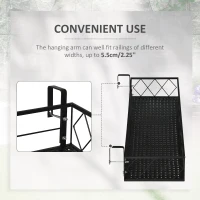 Outsunny 32'' x 12'' Hanging Flower Pot Stand Rack with Hooks, Metal Plant Pot Holder, Railing Shelf, Windows Decorate for Outdoor Garden Balcony Fence Patio(m-5)