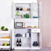 HOMCOM White Kitchen Cupboards 71” Buffet Server Microwave Storage Cabinet Hutch- White(m-4)