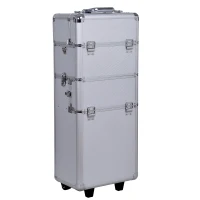 Soozier 2in1 Professional Makeup Train Case w/ Handle and Wheels - Silver(m-2)