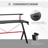 HOMCOM 47 inch Gaming Desk, Racing Style Computer Table for Home, PC Workstation with Rotatable Cup Holder Gamepad Holder Speaker Stand Headphone Hook Wire Port, Black(m-5)