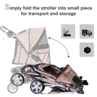 PawHut Puppy Stroller Pet Stroller Cat Dog Wheels Travel Zipper Entry Foldable Carrier Cart Cup Holder Brown(m-5)
