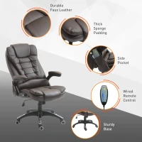 HOMCOM Executive Office Chairs Swivel Ergonomic Massage Chair High Back Leather Adjustable Vibrating for Home Office Brown(m-8)