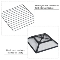 Outsunny Metal Fire Pit Square Fire Fit 32Inch Outdoor Steel Firepit Backyard Patio Garden Stove w/ Rain Cover(m-7)