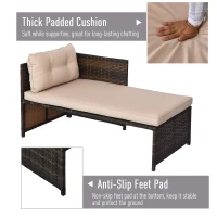 [Pick Up] Outsunny 3pcs Outdoor Rattan Wicker Sofa and Chaise Lounge Set with Cushion Garden Patio Furniture Brown and Beige(m-5)