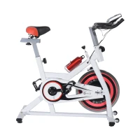 Soozier Home Spin Bike Pro Upright Indoor Cardio Bike with LCD Monitor – White and Red(m-1)