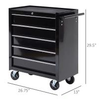 [Pick Up] HOMCOM 5 Drawer Steel Rolling Tool Cabinet Wheeled Storage Cart Box, Black, 31"(m-3)