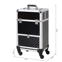 Homcom Makeup Case 20”Train Pro Aluminum Rolling Train Case Wheeled Box Upright Studded Black(m-3)