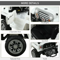 Aosom 12V Power Wheels Jeep Electric Cars Ride On Toy Truck With Remote Control For 3-6 Years Old Kids 2 Speeds Lights Mp3 Lcd Indicator White(m-5)
