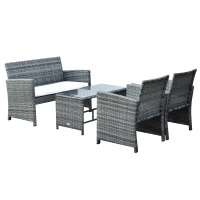 Outsunny 4Pcs Rattan Sofa Set with Table & Cushion Patio Wicker Furniture Garden Lawn Chair(m-1)