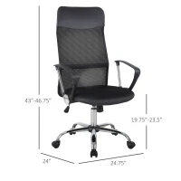 HOMCOM Office Chair High Back Ergonomic Mesh Swivel Computer Executive Desk Armchair Height Adjustable with Wheels, Black(m-3)