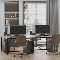 HOMCOM Two Person Computer Desk, 47 x 47 inch Extra Large Writing Study Desk, Double Workstation for Home Office, Oak(m-7)