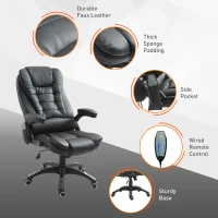 HOMCOM Executive Office Chairs Heated Massage High Back Reclining Office Chair Swivel Leather Adjustable Vibrating Furniture Black(m-8)
