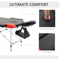 HOMCOM Portable Massage Table 73" 3 Section Foldable Massage Table Professional Salon Spa Facial Couch Bed (Black/Red)(m-6)