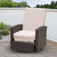[Pick UP] Outsunny Deluxe Swivel Rattan Wicker Sofa Chair Reclining Lounge Outdoor Patio Furniture with Cushion, Brown/Kaki(m-3)