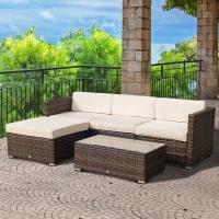 Outsunny 5PC Outdoor Rattan Wicker Sofa Set Aluminum Frame Garden Sectional Patio Furniture with Table Brown(m-1)