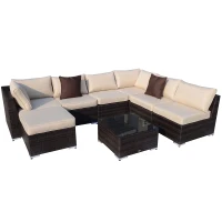 [Pick Up] Outsunny 8pcs Garden Sectional Rattan Sofa Set All Weather w/ Cushion(m-1)