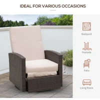 [Pick UP] Outsunny Deluxe Swivel Rattan Wicker Sofa Chair Reclining Lounge Outdoor Patio Furniture with Cushion, Brown/Kaki(m-14)