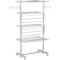 HOMCOM 4 Layers Folding Laundry Rack Stand Dryer Storage Towel Rack Rolling(m-1)