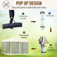 Outsunny 10' x 10' Pop Up Canopy Tent Gazebo with Removable Mesh Sidewall Netting, Carry Bag for Backyard Patio Outdoor, Beige(m-6)