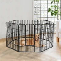 PawHut X Pen for Dogs 8 Panel Pet Playpen Heavy-Duty Iron Indoor/Outdoor 40-inch Black(m-2)