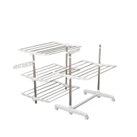 HOMCOM 4 Layers Folding Laundry Rack Stand Dryer Storage Towel Rack Rolling(m-8)