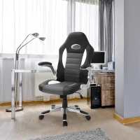 HOMCOM Racing Car Office Chair Swivel Excutive Computer Gaming Office Chair with Adjustable Armrest (Grey)(m-1)