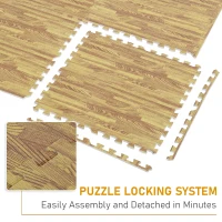 HOMCOM Interlocking Floor Mats 24pcs 96 Square Feet Soft Wood Grain EVA Foam  Exercise Workout Mat Kid Play Mat (Light Grain Wood)(m-4)