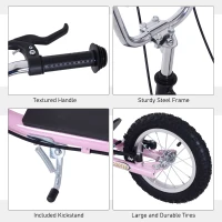 Homcom Adjustable Teen Kick Scooter Child Pro Stunt Scooter Ride On Speeder Kids Street Bike 16" Inflatable Tire Pink(m-5)