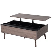 HOMCOM Lift Up Coffee Table Storage Compartment Metal Grey Wood(m-2)