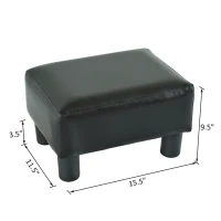 HOMCOM Small Footstool Modern Faux Leather Ottoman Footrest Sofa Side Stool Rectangle Black(m-3)