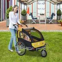 Aosom 2-IN-1 Double Baby Bike Trailer Child Carrier Stroller Jogger Bicycle Trailer Foldable Black & Yellow | Aosom Canada(m-1)