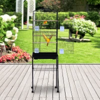 PawHut Budgie Cage 63" Rolling Bird Cage Macaw Cockatoo House Parrot Play Top Finch Pet Supply with Wheels Black(m-2)