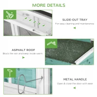 PawHut 76" Wooden Chicken Coop, Outdoor Hen House Poultry Duck Goose Cage with Outdoor Run, Nesting Box, Removable Tray and Lockable Doors, Blue(m-7)