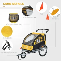 Aosom 2-IN-1 Double Baby Bike Trailer Child Carrier Stroller Jogger Bicycle Trailer Foldable Black & Yellow | Aosom Canada(m-7)