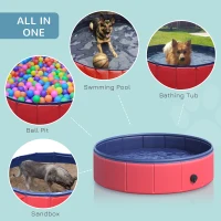 PawHut Pet Pool Bathing Tub φ31.5”  Folding Dog Swimming Pool Puppy Pet Supplies Red(m-4)