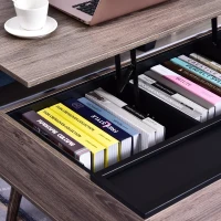 HOMCOM Lift Up Coffee Table Storage Compartment Metal Grey Wood(m-6)