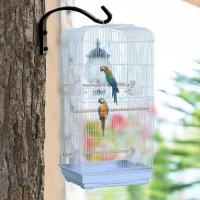 PawHut Vision Bird Cage 36" Macaw Cage 2 Doors 4 Feeder White(m-4)